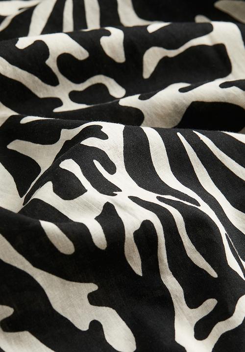 H&M - Tie-detail linen-blend dress - black/patterned