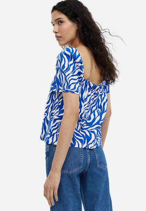 H&M - Square-neck top - bright blue/patterned