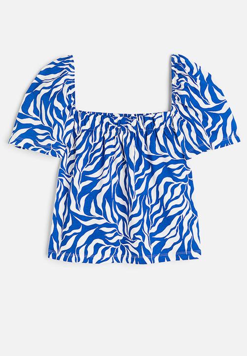 H&M - Square-neck top - bright blue/patterned