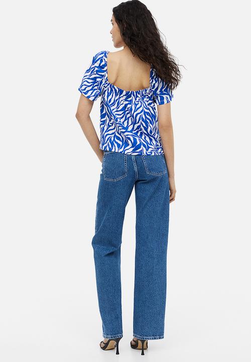 H&M - Square-neck top - bright blue/patterned
