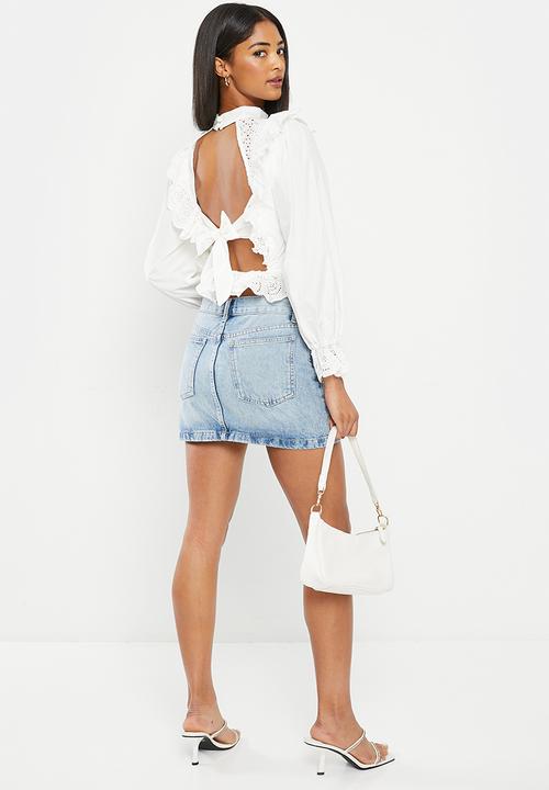 Glamorous - High neck frill blouse - off white