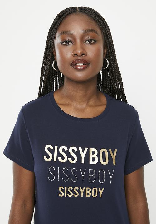 SISSY BOY - Ajay: regular fit foil print logo top - navy