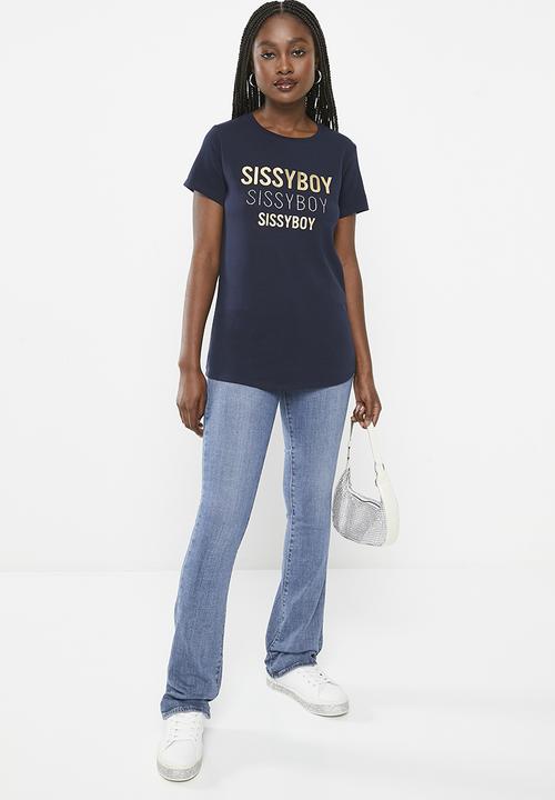 SISSY BOY - Ajay: regular fit foil print logo top - navy