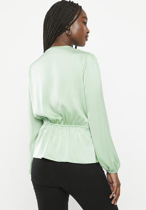 SISSY BOY - Knot yourself: blouse with knot front detail - grayed jade