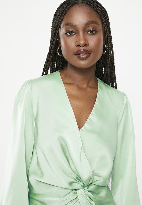 SISSY BOY - Knot yourself: blouse with knot front detail - grayed jade