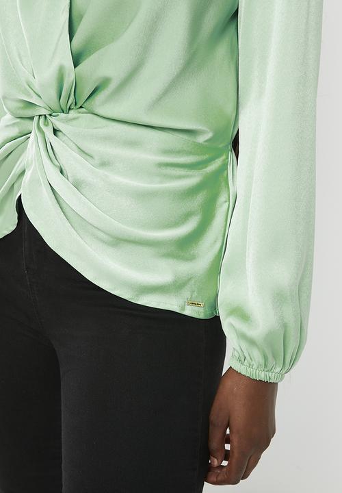 SISSY BOY - Knot yourself: blouse with knot front detail - grayed jade