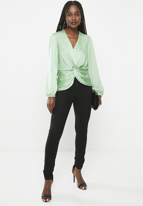 SISSY BOY - Knot yourself: blouse with knot front detail - grayed jade