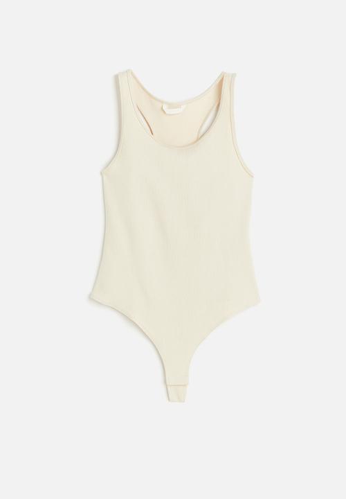 H&M - Ribbed thong body - light beige