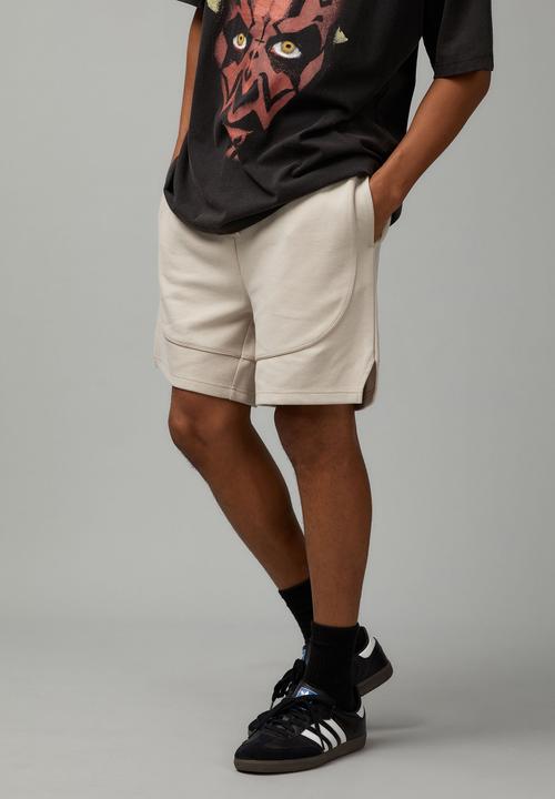 Factorie - Textured knit track short - ivory/piping