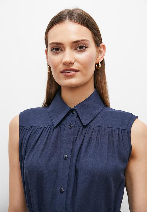 edit - Shirt dress with buckle detail - navy