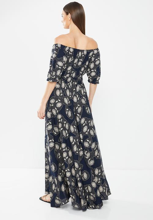 Stella Morgan - Off the shoulder printed maxi dress - navy