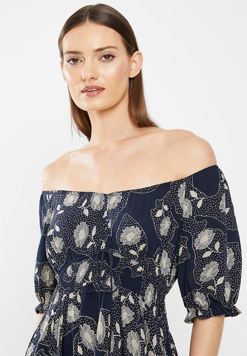 Stella Morgan - Off the shoulder printed maxi dress - navy