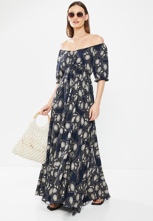 Stella Morgan - Off the shoulder printed maxi dress - navy