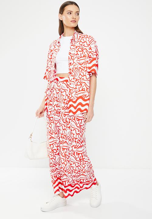Me&B - Viscose cropped wide leg pant - aztec border