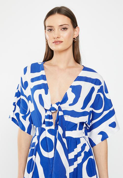 Me&B - The lucy midi dress with tie front detail - atlantic