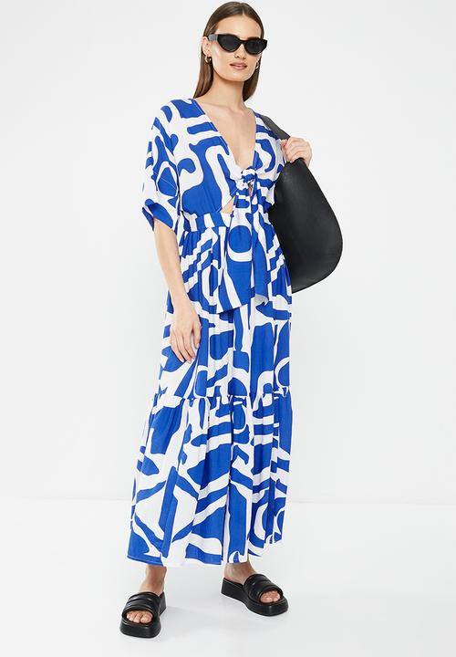 Me&B - The lucy midi dress with tie front detail - atlantic