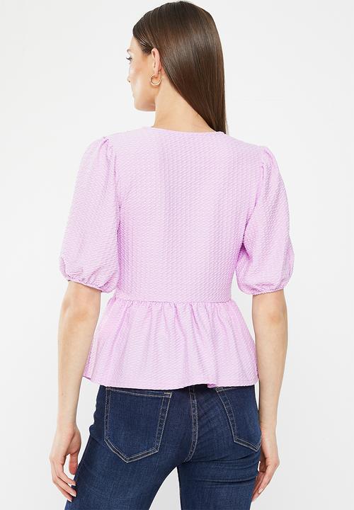 HAILYS - V-neck wrap frill trim T-shirt - light lavender