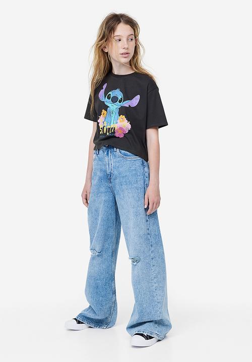 H&M - Oversized printed T-shirt - black lilo & stitch