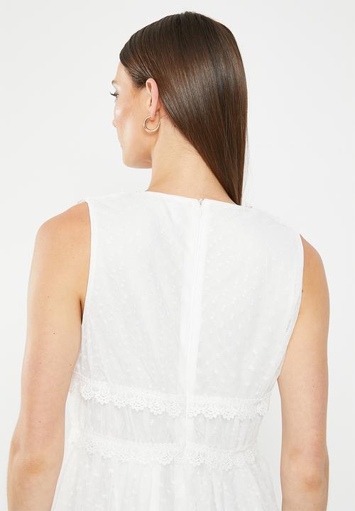 HAILYS - V-neck elasticated waist sleeveless dress - off white