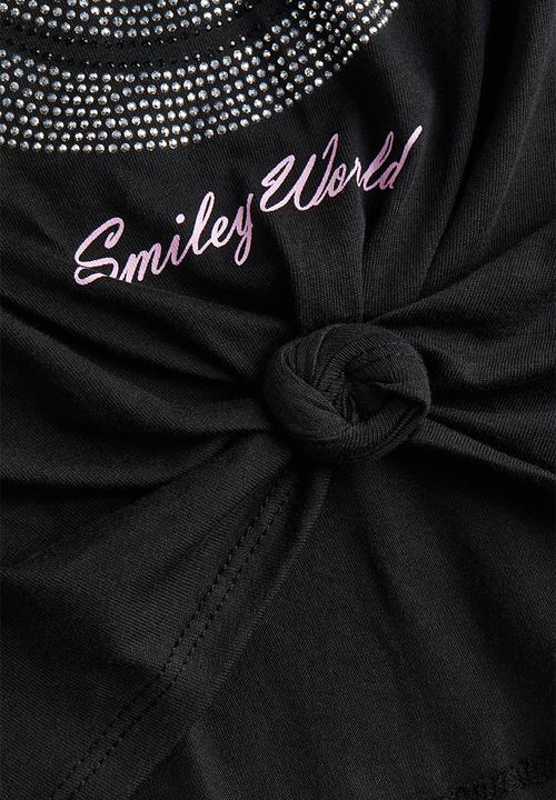H&M - Tie-hem T-shirt - black smileyworld®