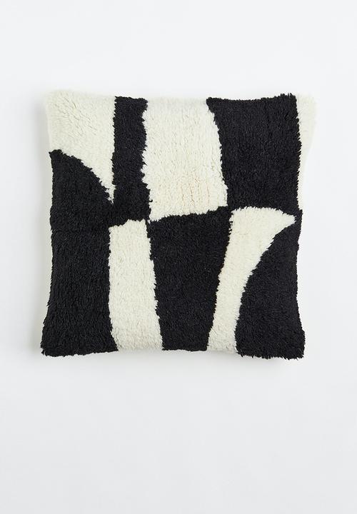 Tufted wool cushion cover - black & white