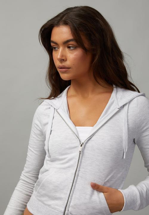 Factorie - Lightweight fitted zip through hoodie - silver marle/white stitch