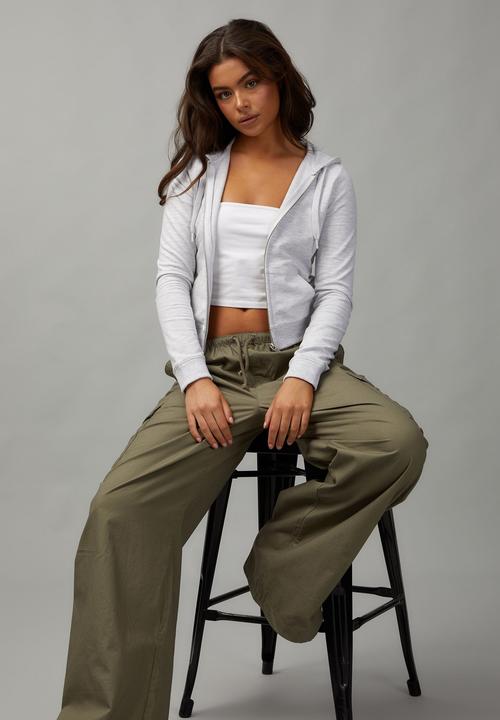 Factorie - Lightweight fitted zip through hoodie - silver marle/white stitch