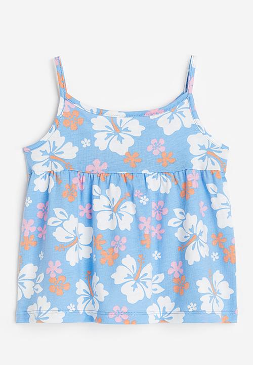 H&M - Cotton strappy top - light blue hibiscus