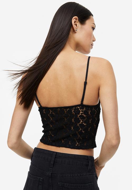 H&M - Cropped lace top - black
