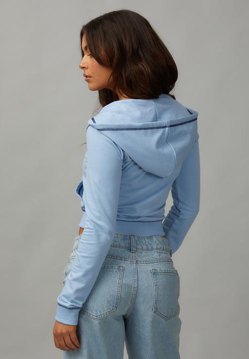 Factorie - Lightweight fitted zip through hoodie - maya blue/blue stitch