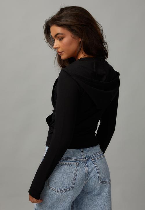 Factorie - Lightweight fitted zip through hoodie - black