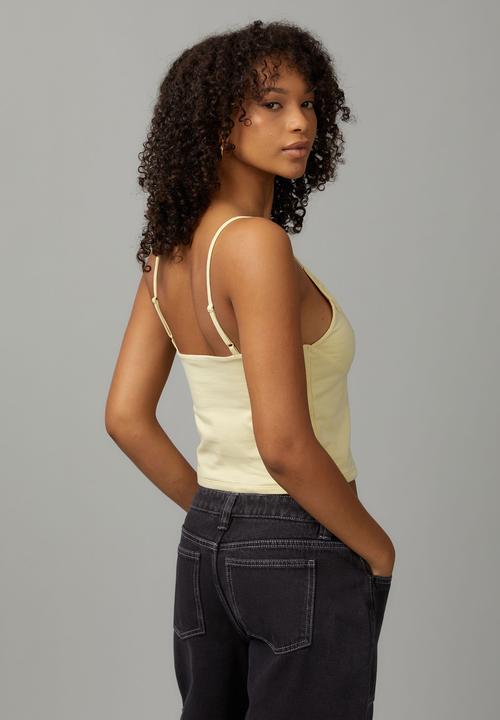 Factorie - Lace v-neck jersey cami - iced yellow