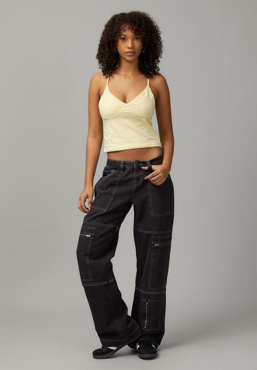 Factorie - Lace v-neck jersey cami - iced yellow