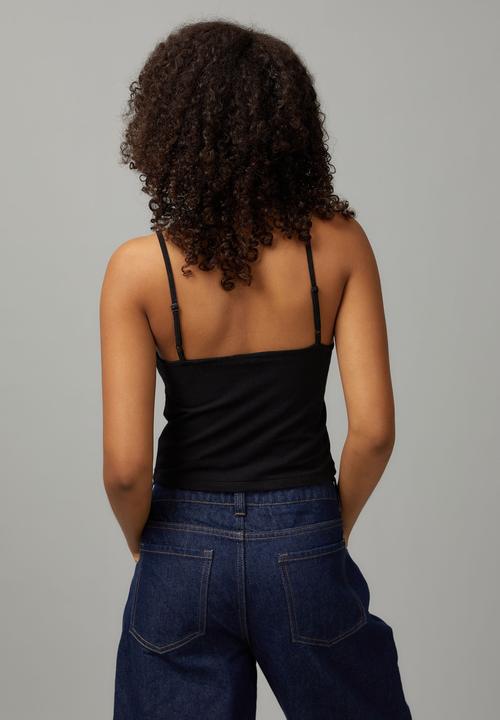 Factorie - Lace v-neck jersey cami - black