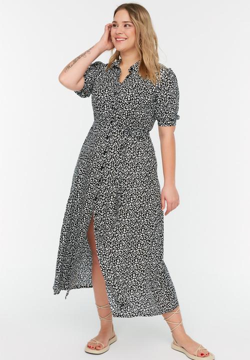 Trendyol - Curve floral shirt midi dress - multi