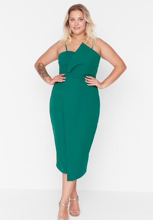 Trendyol - Curve strappy bodycon midi dress - green
