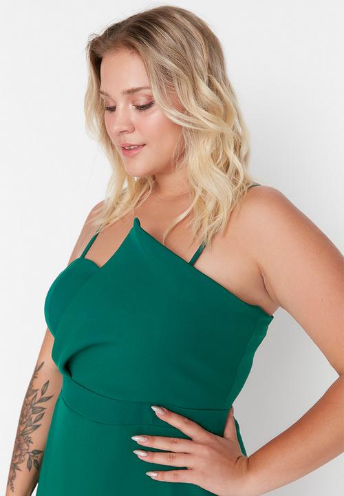 Trendyol - Curve strappy bodycon midi dress - green