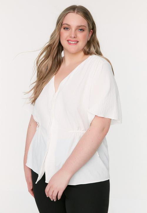 Trendyol - Curve basic waist tie detail blouse - ecru
