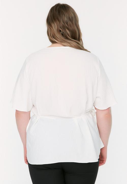 Trendyol - Curve basic waist tie detail blouse - ecru