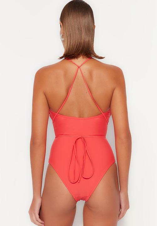 Trendyol - Tie up halter neck one piece - red