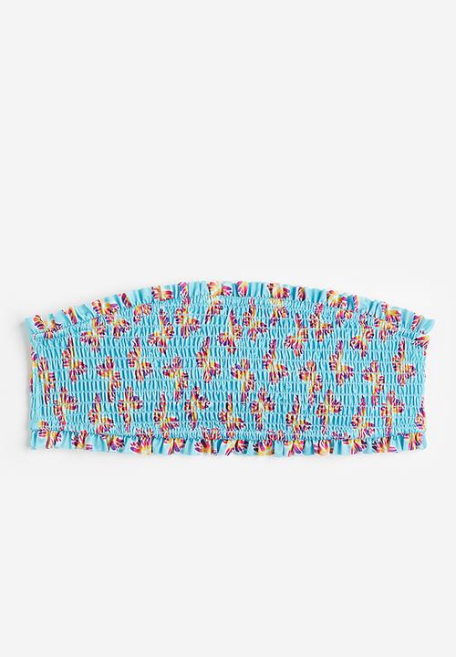 H&M - Smocked bandeau bikini top - turquoise butterflies 