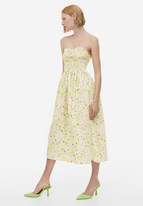 H&M - Smocked cotton dress - light yellow floral 