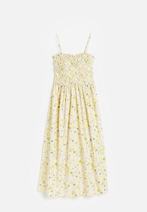 H&M - Smocked cotton dress - light yellow floral 