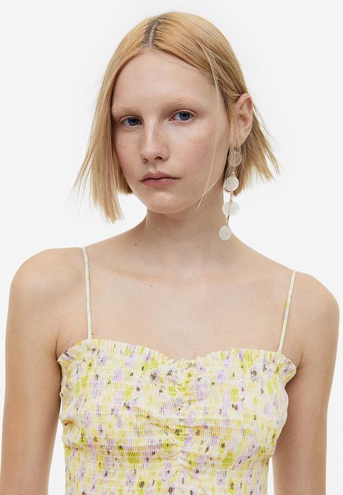 H&M - Smocked cotton dress - light yellow floral 