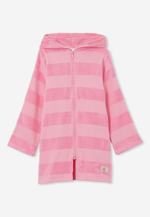 Cotton On - Kids zip thru hooded towel - bubblegum pop/stripe