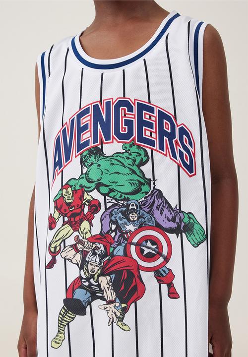 Cotton On - License basketball tank - lcn mar white stripe/the avengers