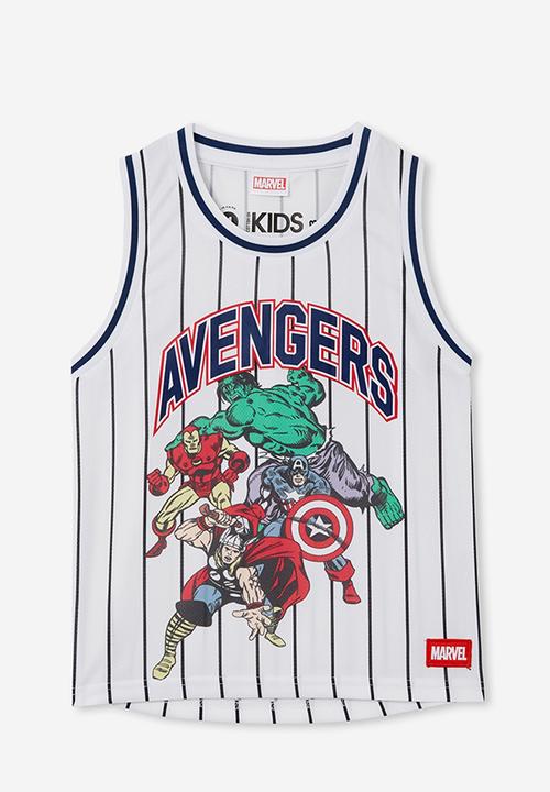 Cotton On - License basketball tank - lcn mar white stripe/the avengers