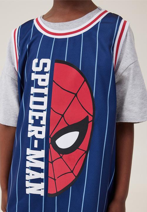 Cotton On - License basketball tank - lcn mar in the navy stripe/spiderman