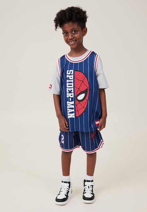 Cotton On - License basketball tank - lcn mar in the navy stripe/spiderman