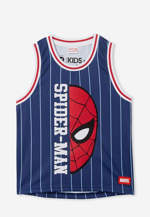 Cotton On - License basketball tank - lcn mar in the navy stripe/spiderman